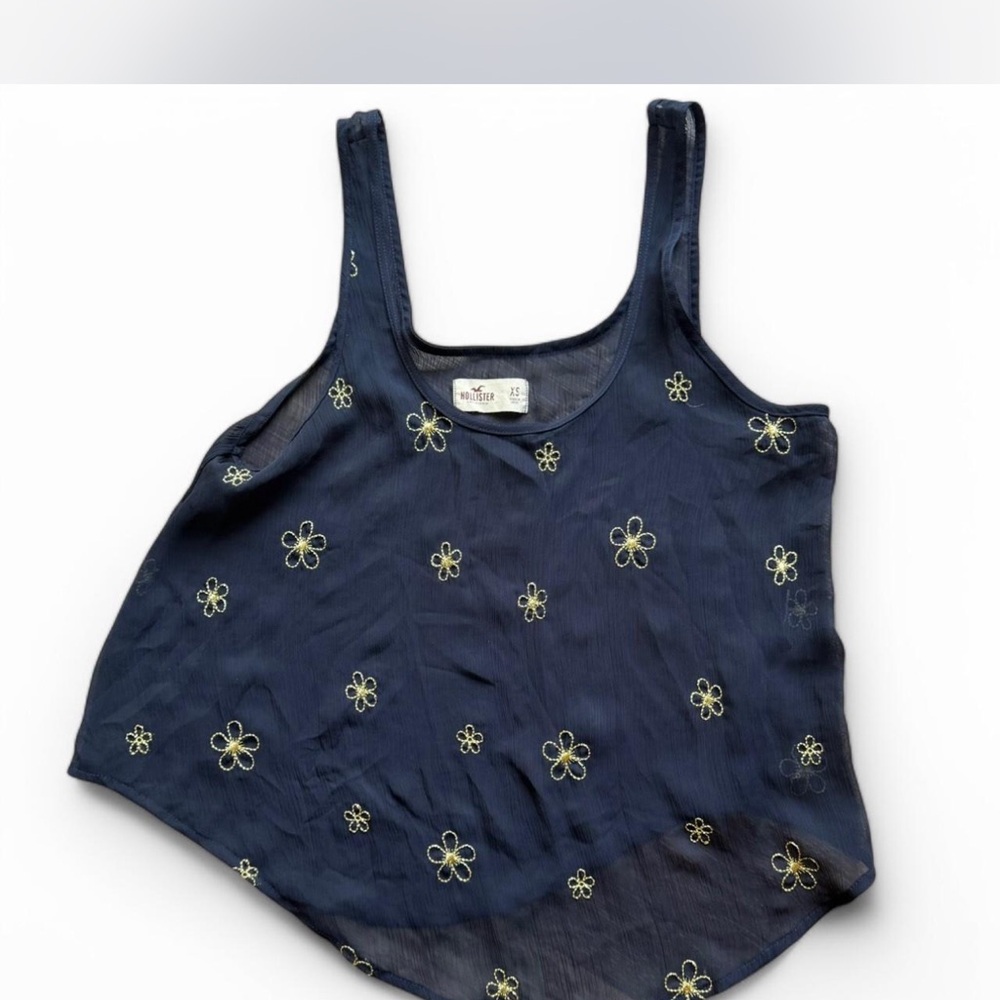 Y2K vintage Hollister Navy Blue Floral sheer top